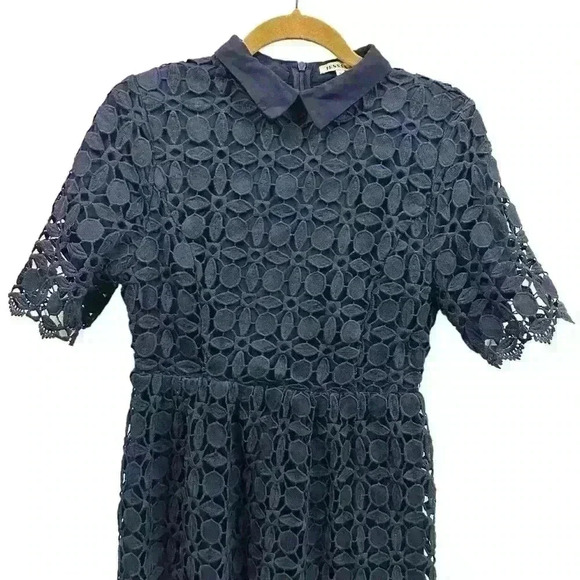 Jessakae Collared Navy Lace Overlay Short Sleeve Zip Back Midi Dress Women’s M - Picture 4 of 10